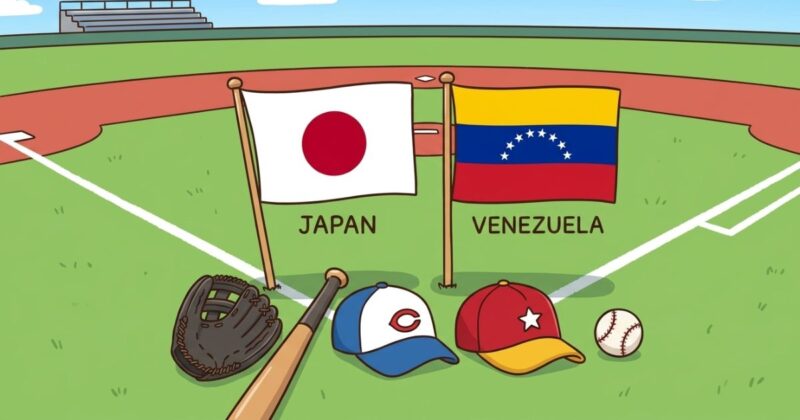 WBC2026 日本VSベネズエラ グラウンドに国旗